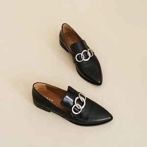 JONAK Paris BUCKLE MOCCASINS in black leather NIB SZ 8.5 EU 39